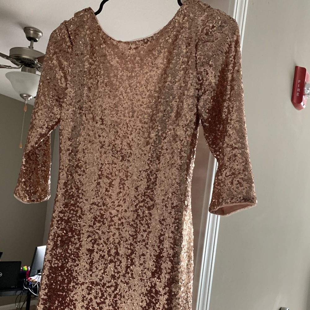 Christina Wu Rose Gold Sequins Cowl Back Dress